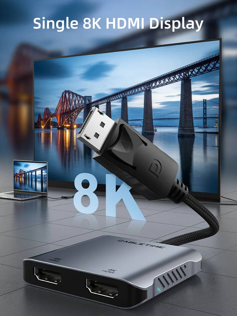 8K DisplayPort To Dual HDMI Adapter For 4K Dual Monitor