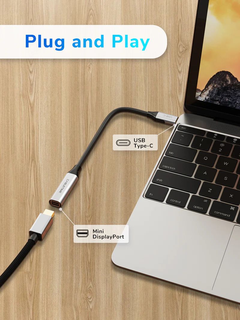 USB Type C To Mini DisplayPort Adapter 4K 60Hz For MacBook
