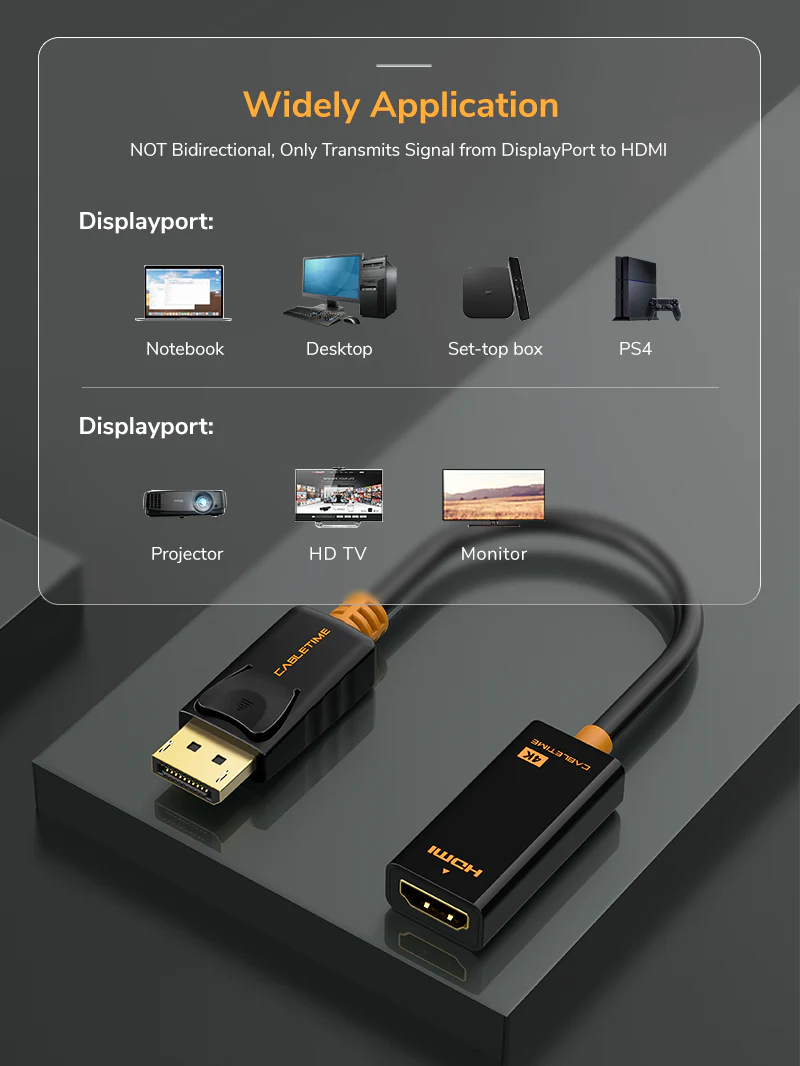 DisplayPort Male To HDMI Female Adaptor 4K 30hz